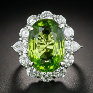 Large Peridot Platinum and Diamond Cocktail Ring