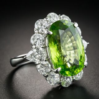 Large Peridot Platinum and Diamond Cocktail Ring