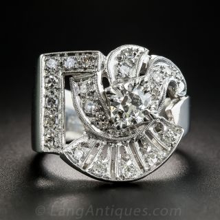 Large Platinum Diamond Retro Ring - 2