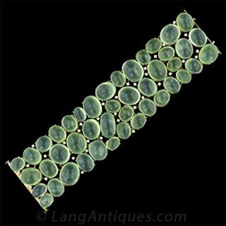 Large Prehnite and Diamond Bracelet