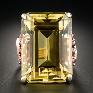 Large Retro Citrine and Cabochon Ruby Ring - 1