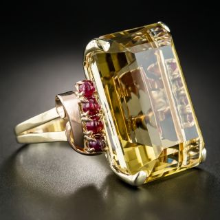 Large Retro Citrine and Cabochon Ruby Ring