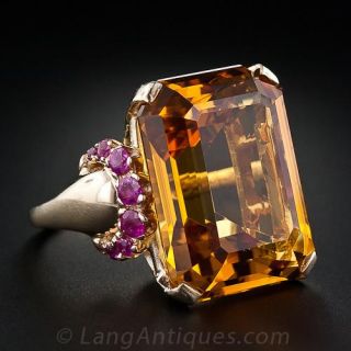 Large Retro Citrine and Ruby Ring