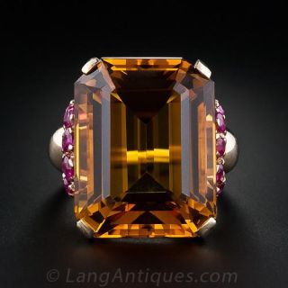 Large Retro Citrine and Ruby Ring