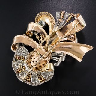 Large Retro Diamond and Ruby Brooch
