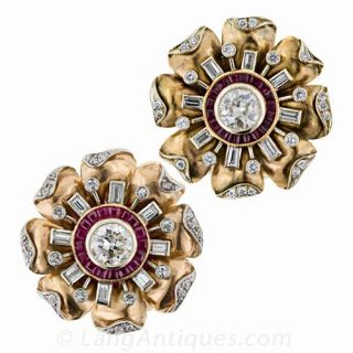 Retro Diamond Ruby Earrings 