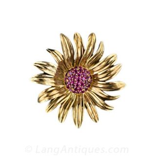 Large Retro Ruby Brooch and Earring Suite