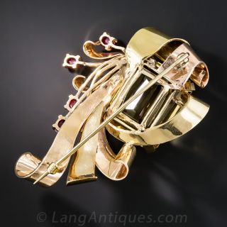 Large Retro Two-Tone Citrine and Ruby Brooch