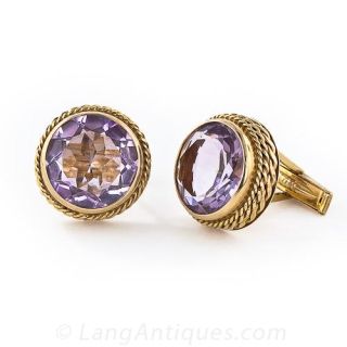 Large Round Amethyst  Cufflinks
