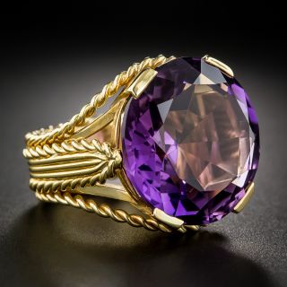 Large Round Amethyst Ring in 18k Yellow Gold