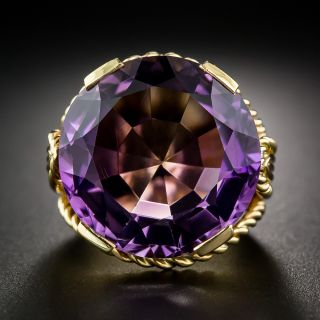 Large Round Amethyst Ring in 18k Yellow Gold