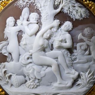 Large Round  Bacchanal Cameo Brooch