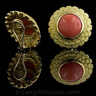 Large Round Coral Clip Earrings