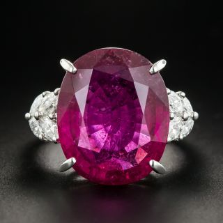 Large Rubelite Platinum Diamond Ring - 1