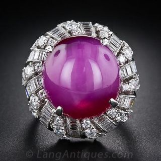 Large Scale Synthetic Star Ruby and Platinum Diamond Ring