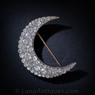 Large Scale Victorian Diamond Crescent Brooch