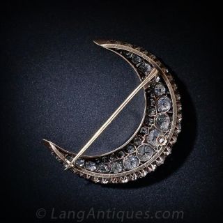 Large Scale Victorian Diamond Crescent Brooch