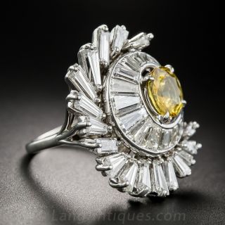 Large Scale Yellow Sapphire and Diamond Cocktail Ring