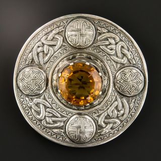 Large Scottish Citrine Celtic Knot Pin - 1