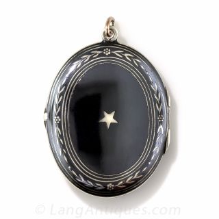 Large Silver and Rose Gold Niello Locket