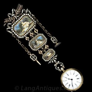 Large Silver Vermeil Antique Chatelaine