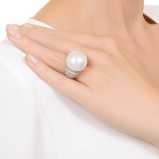 Large South Sea Pearl and Pave Diamond Ring