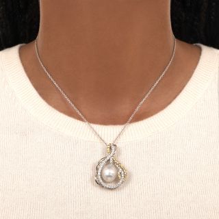 Large South Sea Pearl, Diamond and Yellow Sapphire Necklace