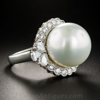 Large South Sea Pearl Platinum and Diamond Ring