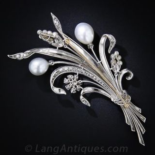 Large South Sea Pearl Platinum  Diamond Brooch