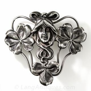 Large Sterling Silver Art Nouveau Brooch