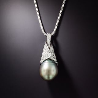 Large Tahitian Pearl and Diamond Drop - 1