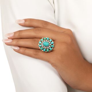 Large Turquoise and Diamond Dinner Ring