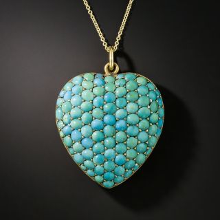 Large Turquoise Heart Pendant Locket  - 2