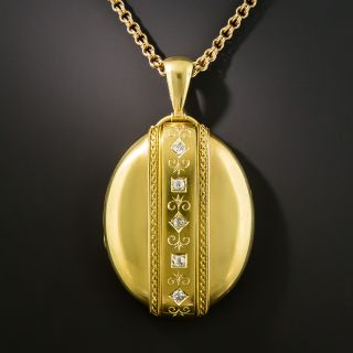 Large Victorian 15K Diamond Locket And 14K Chain - 2