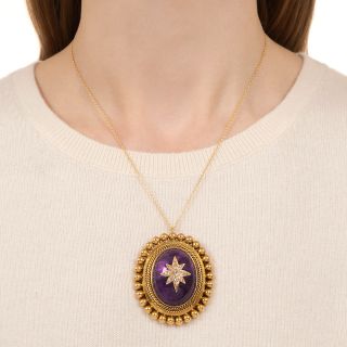 Large Victorian Amethyst and Diamond Pendant / Brooch