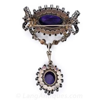 Large Victorian Amethyst  Pearl and Diamond Brooch/Pendant