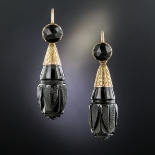 Large Victorian Black Jet Day and Night Earrings - 2