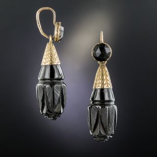 Large Victorian Black Jet Day and Night Earrings