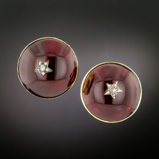 Large Victorian Cabochon Garnet And Diamond Earrings - 4