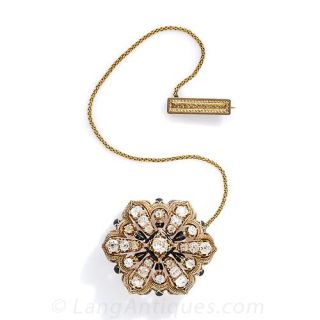 Large Victorian Diamond and Enamel Brooch