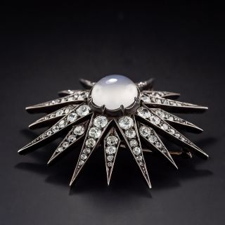 Large Victorian Diamond and Moonstone Pendant and Brooch