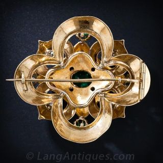 Large Victorian Emerald, Diamond, Ruby  and Enamel Brooch