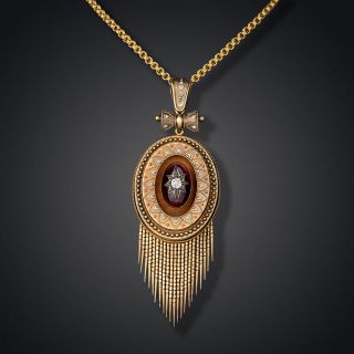 Large Victorian Garnet and Diamond Tassel Locket Pendant - 2