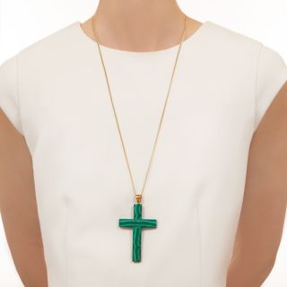 Large Victorian Malachite Cross Pendant