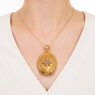 Large Victorian Pearl Starburst Locket