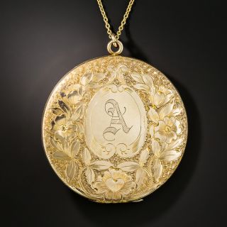 Large Victorian Round Engraved 'A' Locket  - 1