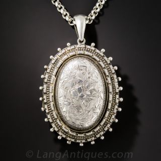 Large Victorian Silver Locket and Chain