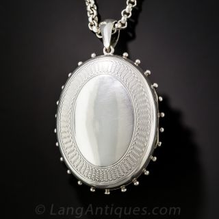 Large Victorian Silver Locket and Chain