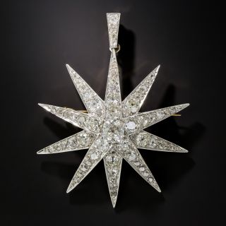 Large Victorian Star Brooch Pendant with 2.13 Carat Cushion-Cut Diamond Center - 1