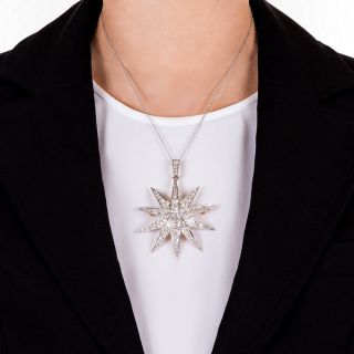 Large Victorian Star Brooch Pendant with 2.13 Carat Cushion-Cut Diamond Center